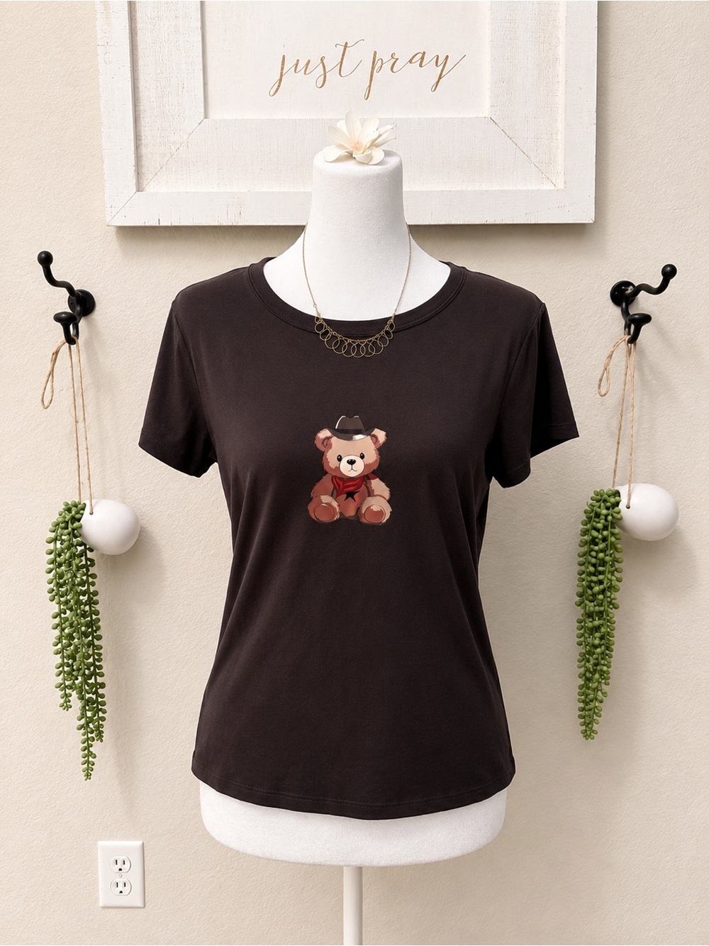 Women’s Black Short Sleeve Tee with Bear Graphic